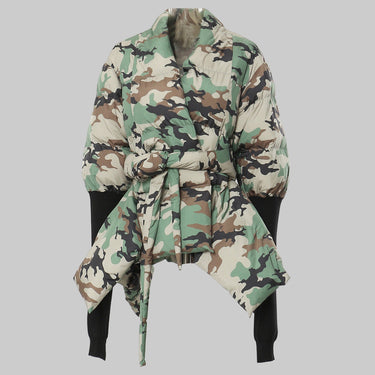 Autumn Winter Camouflage Personality Stitching Knitted Cuffs Waist Tight Personality Cut Cotton Padded Jacket